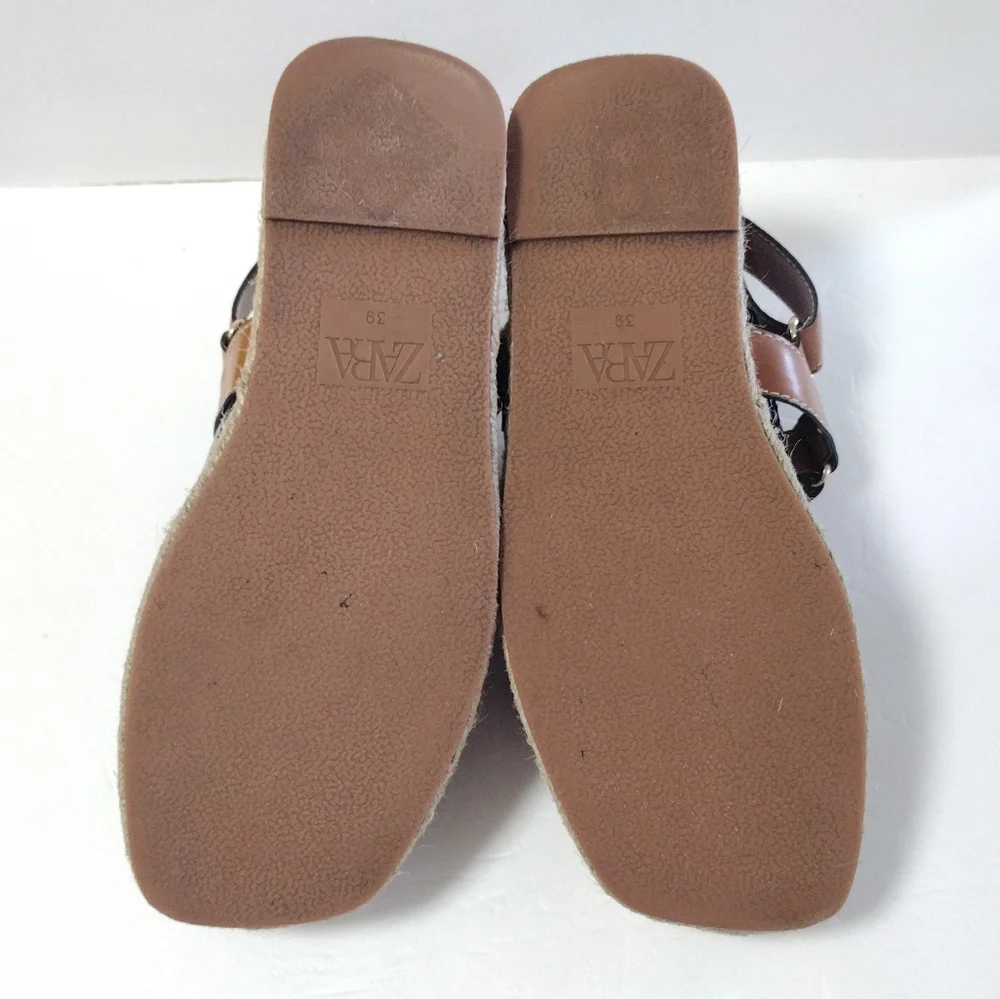 ZARA Women's Tan Jute Faux Leather Slingback Strappy Platform Sandals Brown 39 - Picture 12 of 13